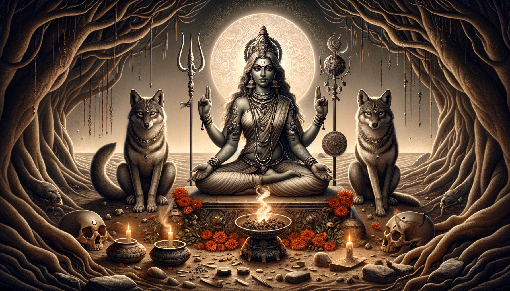 Goddess Chamunda and Her Jackals: Unmasking Cremation-Ground Power, Fearlessness, and Grace