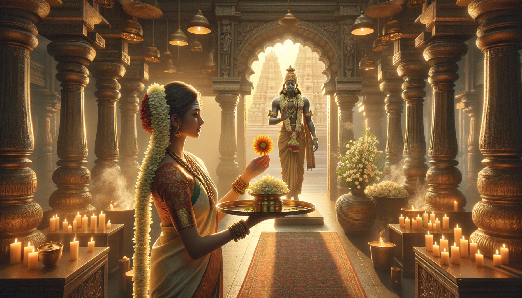Andal’s Radiant Devotion: The Transformative Symbolism of Wearing Vishnu’s Garland First