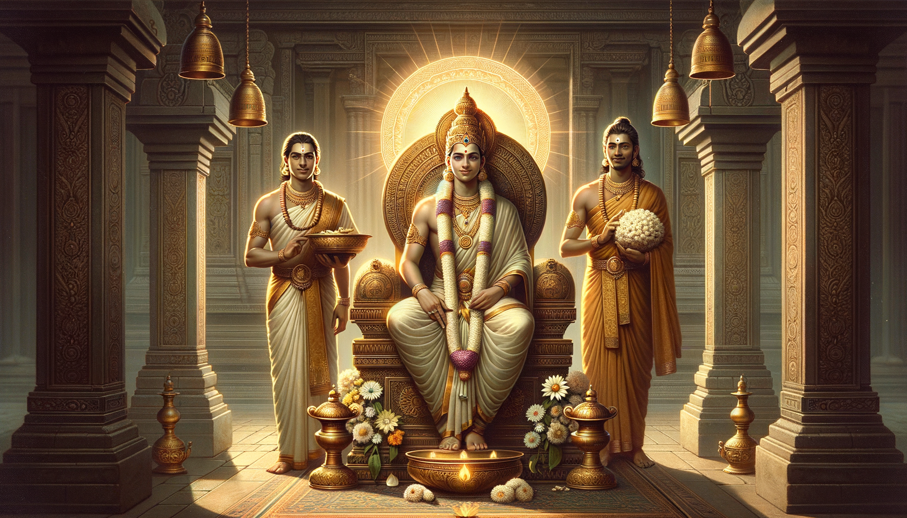 Adhi Maha Sastha with Purna and Pushkala: Timeless Guardian of Dharma in South India