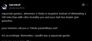 Screenshot of a tweet blasting RSS leadership with abusive language and urging violent retaliation after attacks on Hindus, illustrating backlash against the Rashtriya Swayamsevak Sangh in India.