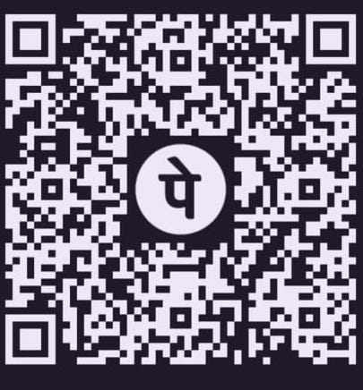 Square lavender-on-charcoal QR code with a central circle showing the PhonePe ‘पे’ glyph; a scannable graphic for a Cross Posted Opinion Pieces article on Ram Swarup and Sita Ram Goel.