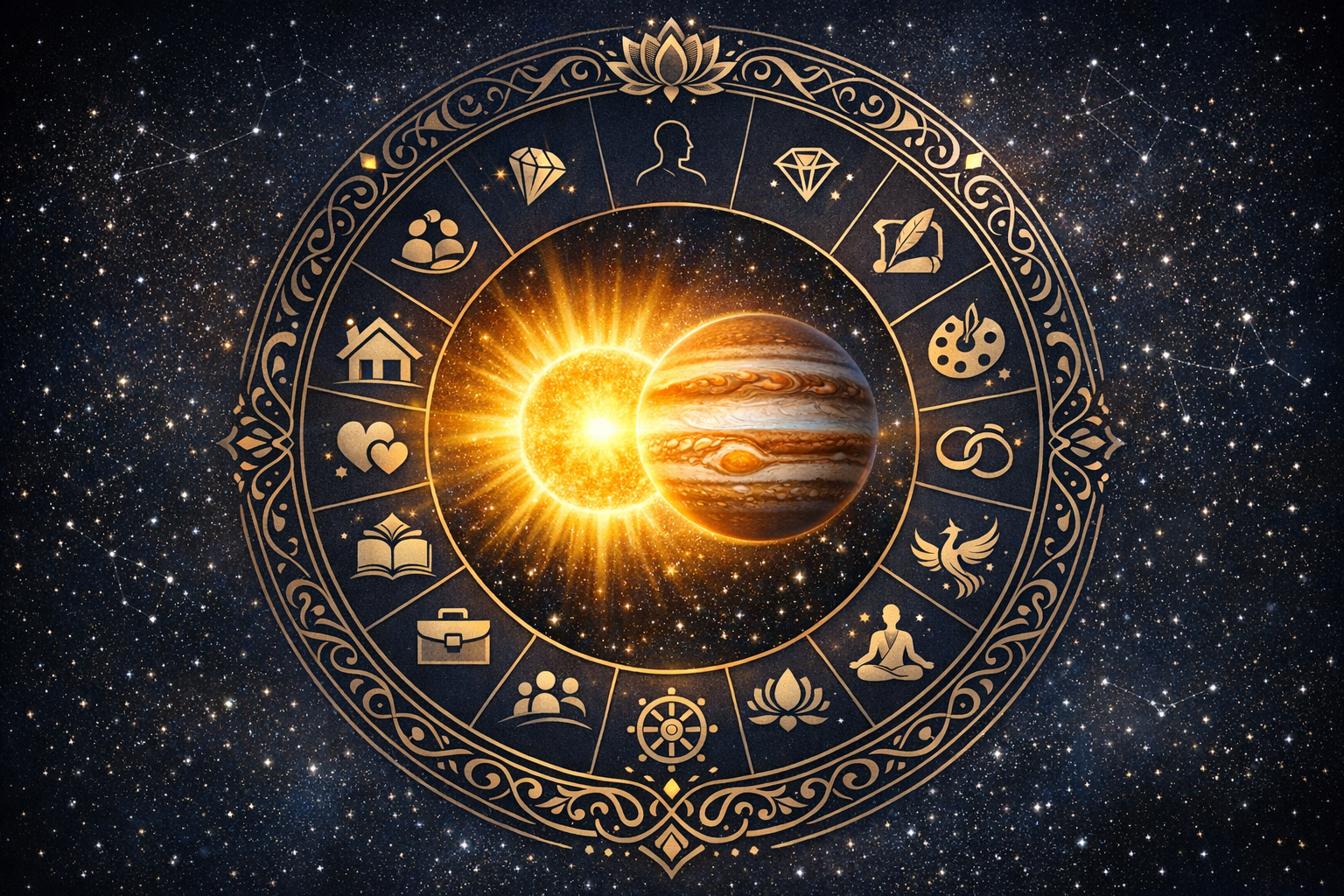 Guru Aditya Yoga Unveiled: Jupiter–Sun Conjunction Effects Across All 12 Houses