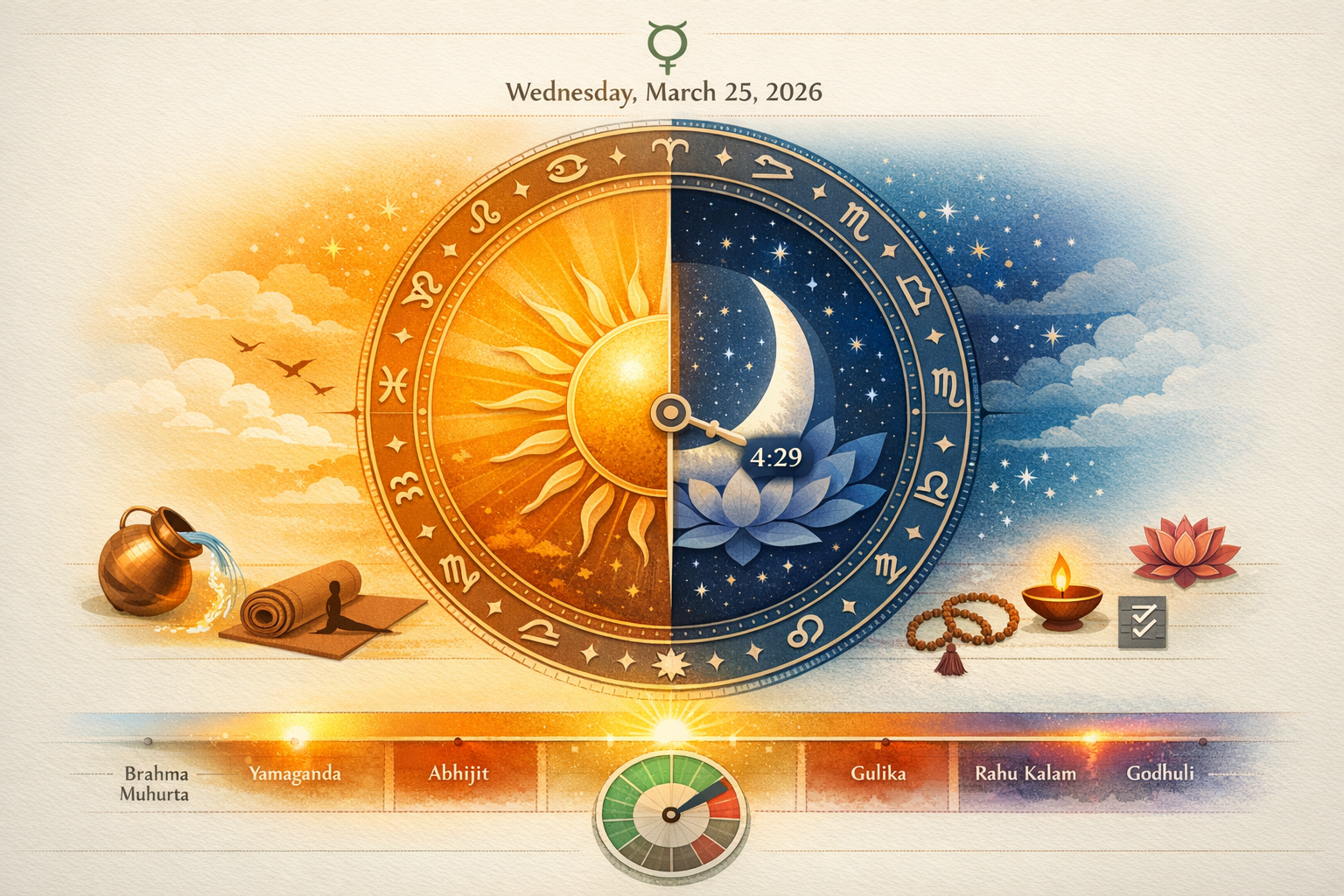 March 25, 2026 Panchang: Shukla Paksha Saptami to Ashtami, Auspicious Times, Nakshatra, Rashi
