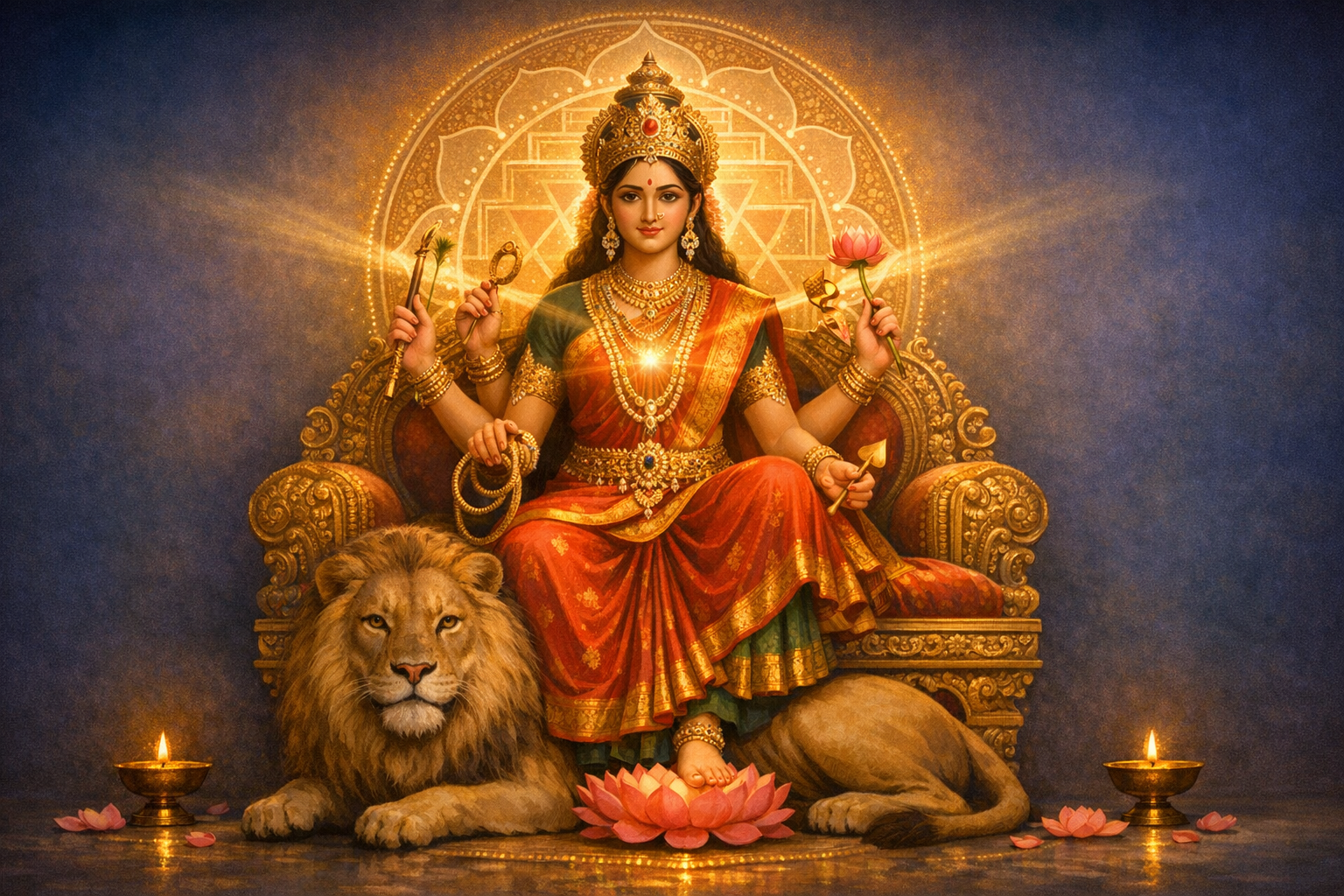 Indra Parameshwari, Lion-Seated Sovereign: Awe-Inspiring Shakta Theology and Iconography