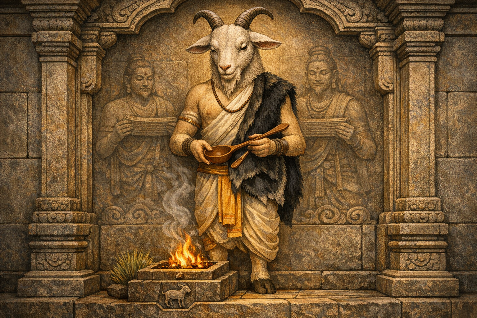 Unveiling Yajur Veda’s Goat-Faced Icon: Sacred Symbolism in Hindu Temple Art