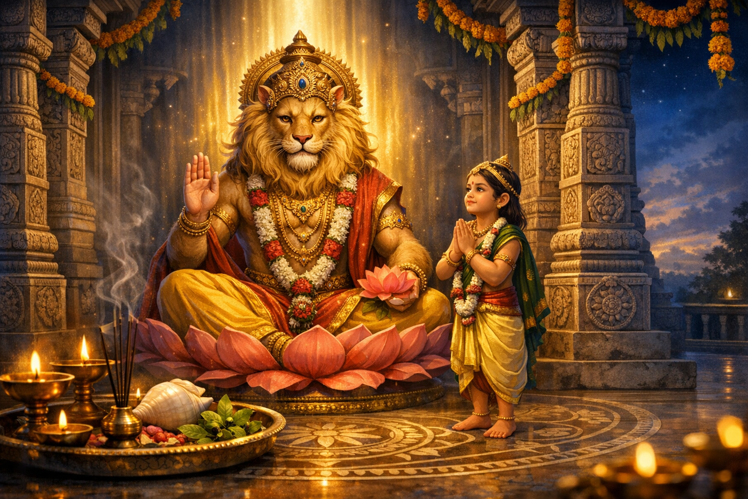 Fierce Compassion on Narasimha Caturdashi: Dharma’s Triumph, Prahlada’s Faith, Rituals and Meaning