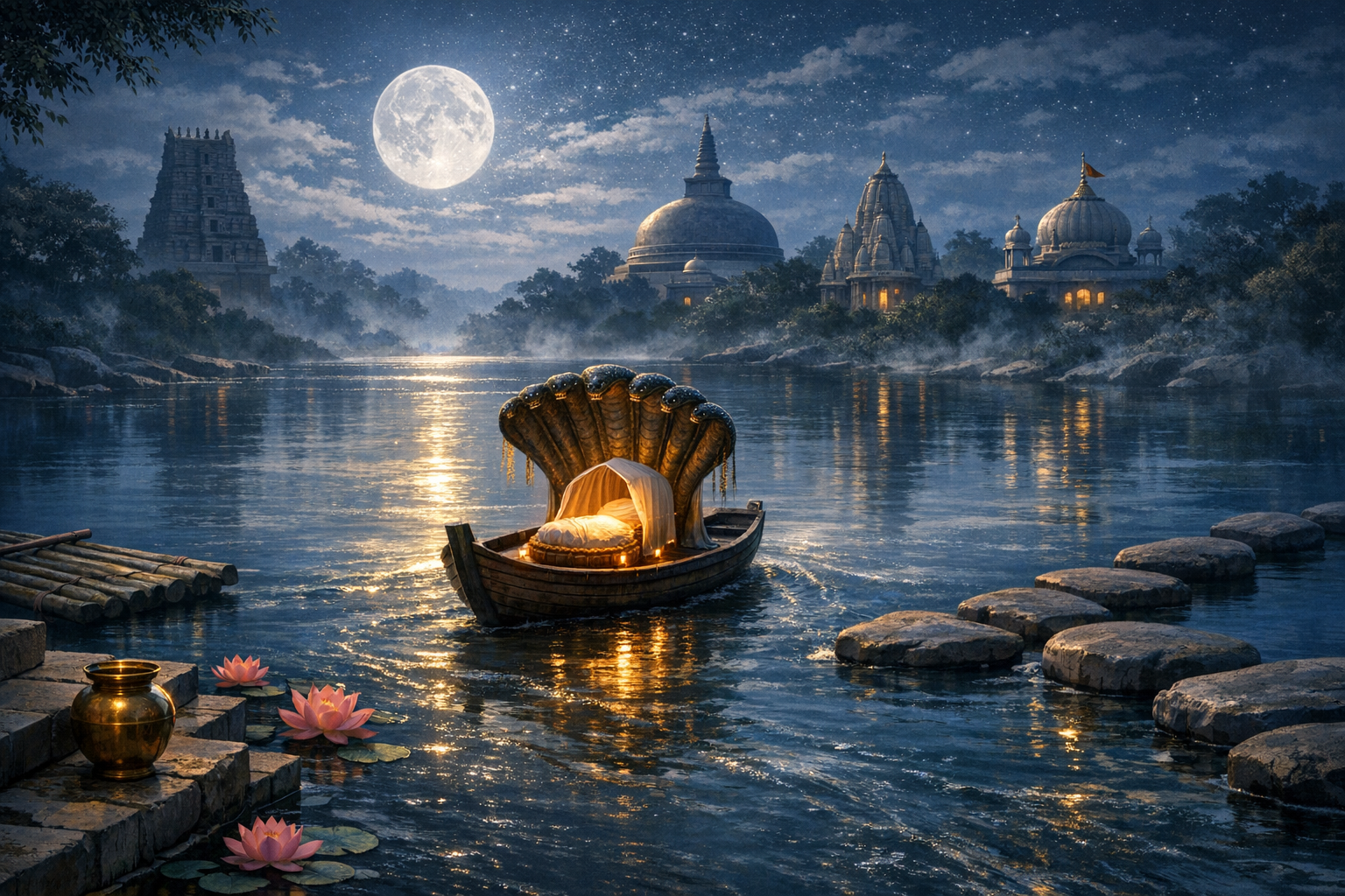 Across the Waters: Divine Protection, Tirtha Symbolism, and Rebirth in Dharmic Traditions