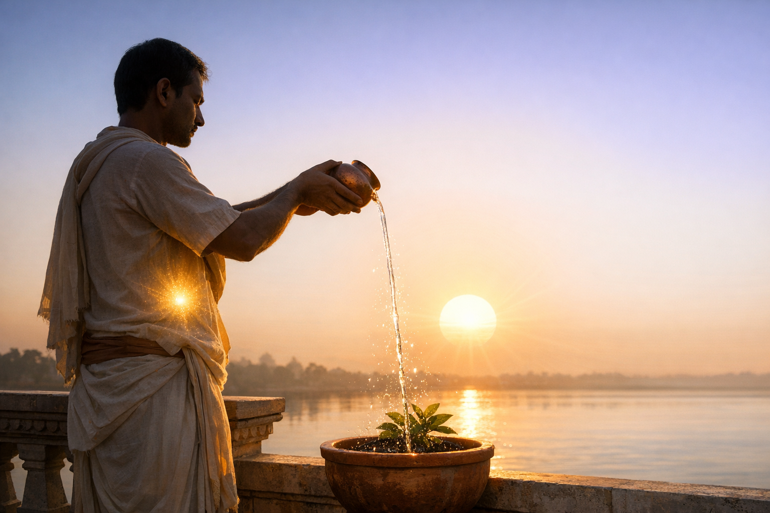 Arghya to the Sun: Vedic Symbolism, Subtle Physiology, and Daily Surya Worship Benefits