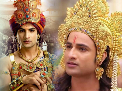 Two royal figures in ornate crowns and jewelry, evoking Bharatavarsha Dharma and elite politics in a discussion of Rajadharma and government types.
