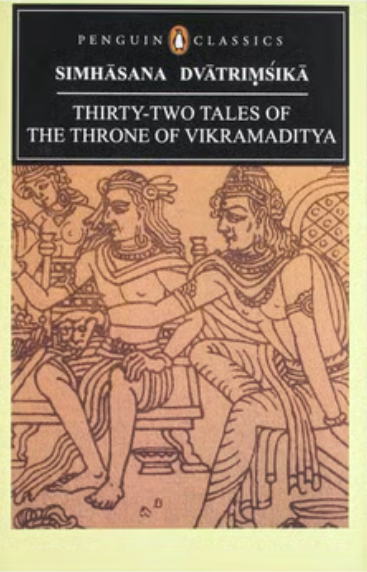 Penguin Classics cover of Simhasana Dvatrimsika, Thirty-Two Tales of the Throne of Vikramaditya, with royal line art from Bharatavarsha literature.