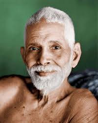 Portrait of Bhagwan Sri Ramana Maharshi with white hair and beard, evoking Sadguru reflection linked to Śrīkālahasti, Tirupati, Panchabhuta temples in Andra Pradesh.