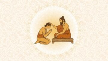 Indian guru and disciple illustration on a soft mandala background, evoking Dharma, Bharat, and Bharatiya civilization for a book review.