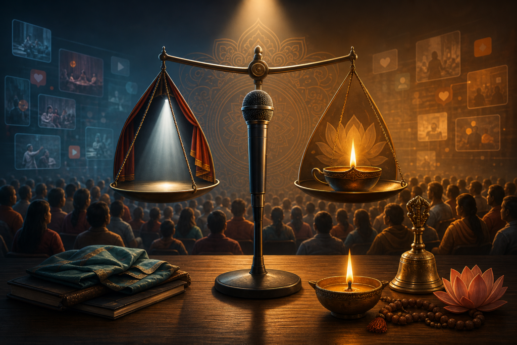 Symbolic scale balancing artistic freedom and moral responsibility in Indian entertainment debate