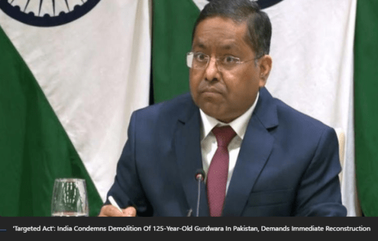 MEA India spokesperson Randhir Jaiswal at a press briefing on the 125-Year-Old Gurdwara demolished in Pakistan and Sikh minority persecution.