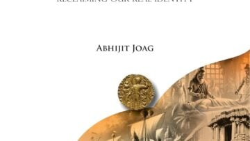 Book-cover style image with Abhijit Joag text, a golden sacred medallion, and sepia temple art evoking Sri Rangam and Vaishnava heritage.