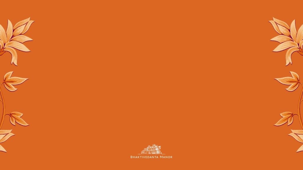 Orange Bhaktivedanta Manor Media thumbnail with cream floral borders, a small manor logo, for ŚB 3.16.18 by Shyamsundar Das.