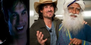 Three-panel composite of a smiling man and an elderly bearded spiritual teacher, used with HHR Videos coverage of Venezuela earthquake relief and Indian doctors.