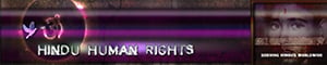 Hindu Human Rights banner with pink logo, the words Hindu Human Rights, and a cropped face image, used for Venezuela earthquake relief video coverage.