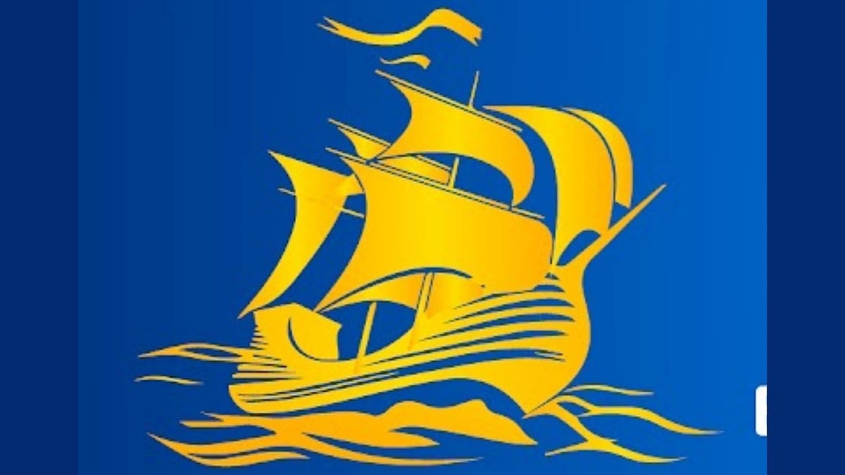 Yellow stylized sailing ship on a blue background, symbolizing migration routes tied to Bharatiya diaspora heart health across World and Bharat contexts.