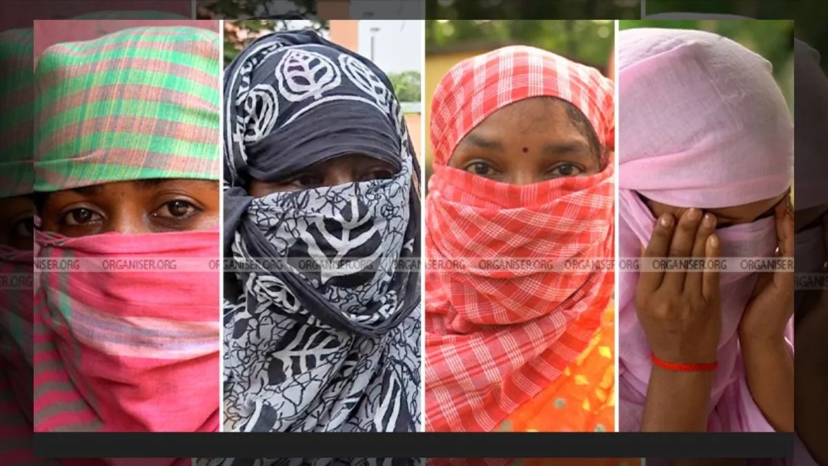 Collage of four women with faces covered by scarves, illustrating Crime coverage on 2021 post-poll violence allegations in West Bengal, Bharat.