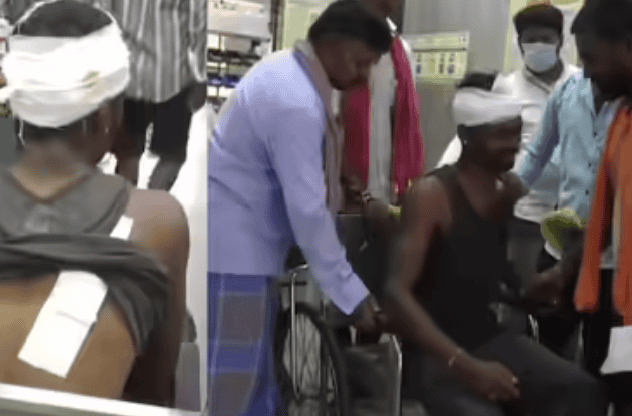 Bandaged injured men in a hospital setting after reported Kara Hunnime violence in Haveri, Karnataka, linked to persecution of Hindus.