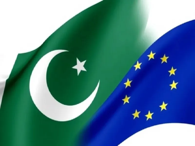 Pakistan and European Union flags wave side by side, illustrating Bharat geopolitics debate over European arms, Pakistan ties, and Jaishankar’s remarks.