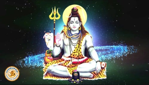 Lord Shiva meditates on a tiger-skin mat beside a trident and water pot, with a Shiva lingam before him, symbolizing Shravan Somvar Vrat 2026.