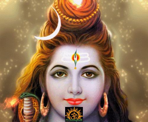 Devotional portrait of Lord Shiva with a crescent moon in his matted hair, a third-eye tilak, golden earrings and a cobra, illustrating Shravan Maas in the Gujarati Calendar.