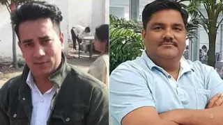 अंकित शर्मा (बाएं), हरे जैकेट में, और ताहिर हुसैन (दाएं), हल्की नीली शर्ट में; दिल्ली के अंकित शर्मा हत्याकांड से जुड़ी तस्वीरों का कोलाज।