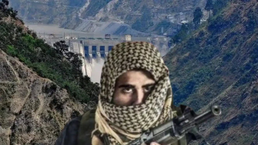 Representative image of a scarf-covered armed militant holding a rifle before a mountain dam, illustrating reports about Lashkar-e-Taiba activity in Pakistan.