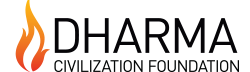 Orange flame symbol beside the words "DHARMA CIVILIZATION FOUNDATION" in dark lettering.