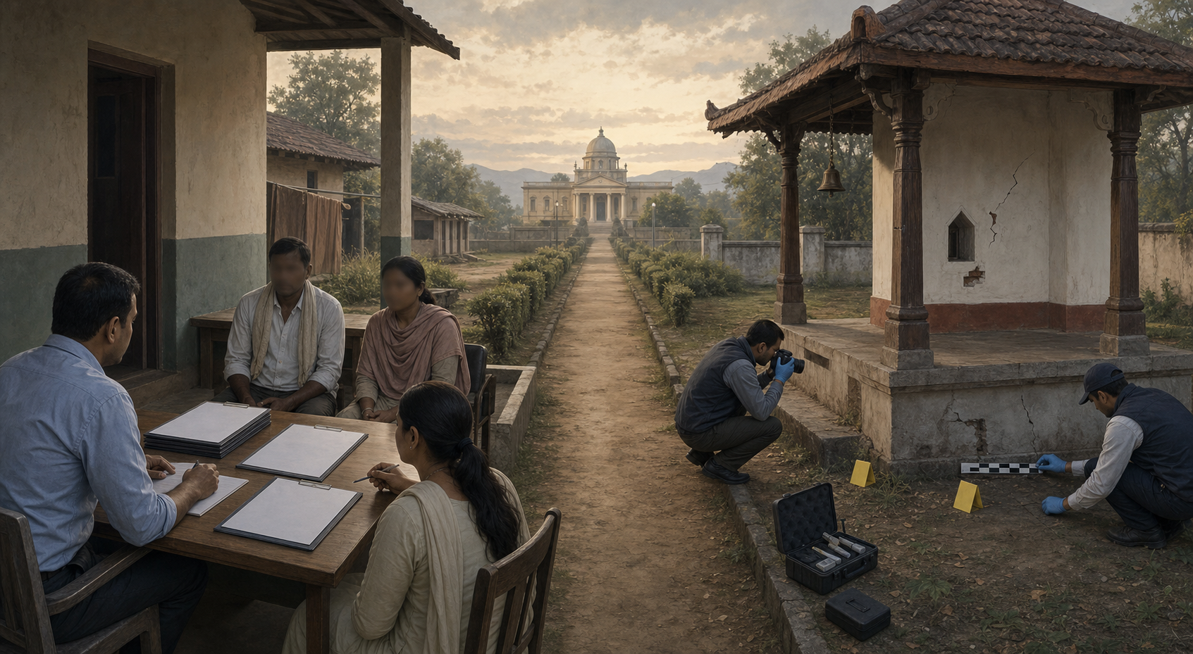 एक ओर ग्रामीणों के बयान और सहमति संबंधी रिकॉर्ड जांचे जा रहे हैं, दूसरी ओर धार्मिक स्थल पर कथित नुकसान का फोरेंसिक निरीक्षण हो रहा है।