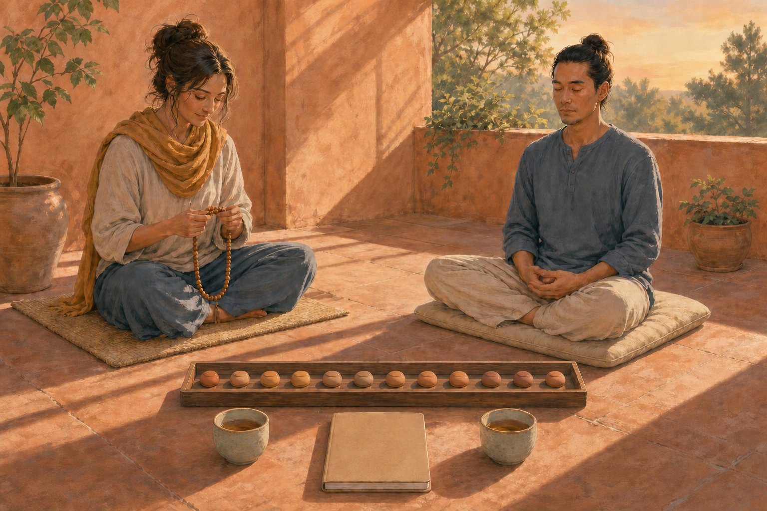 Two friends serve bowls of vegetarian food together in a community kitchen while other volunteers work nearby.