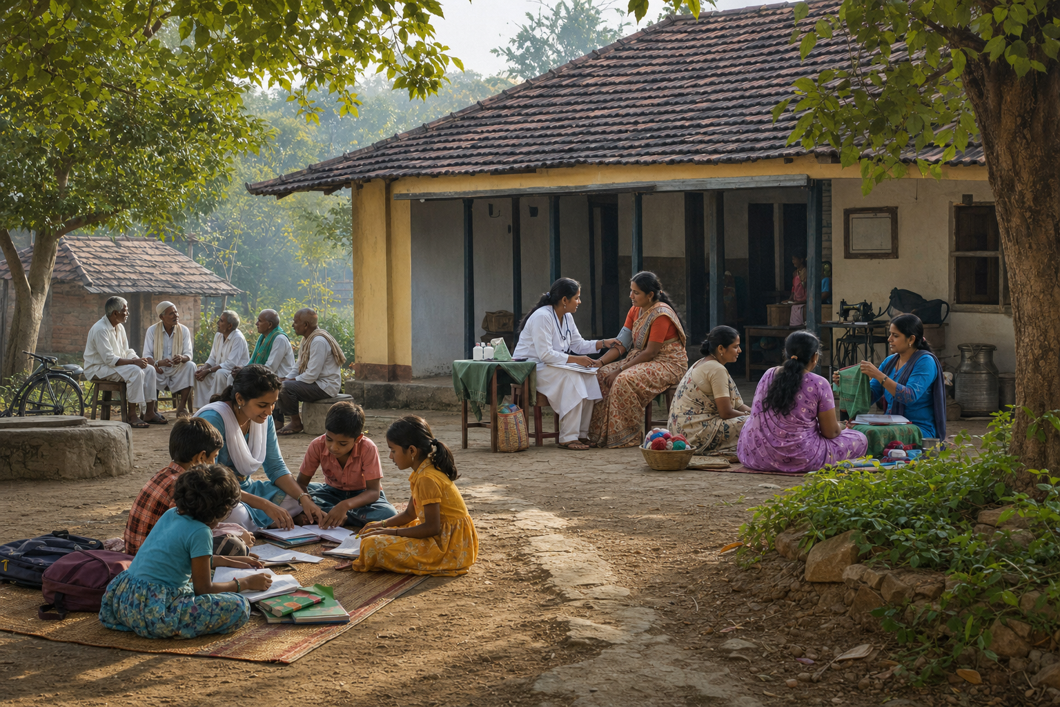 A Karnataka community center connects education, health care, livelihood training and senior support activities led by local volunteers.