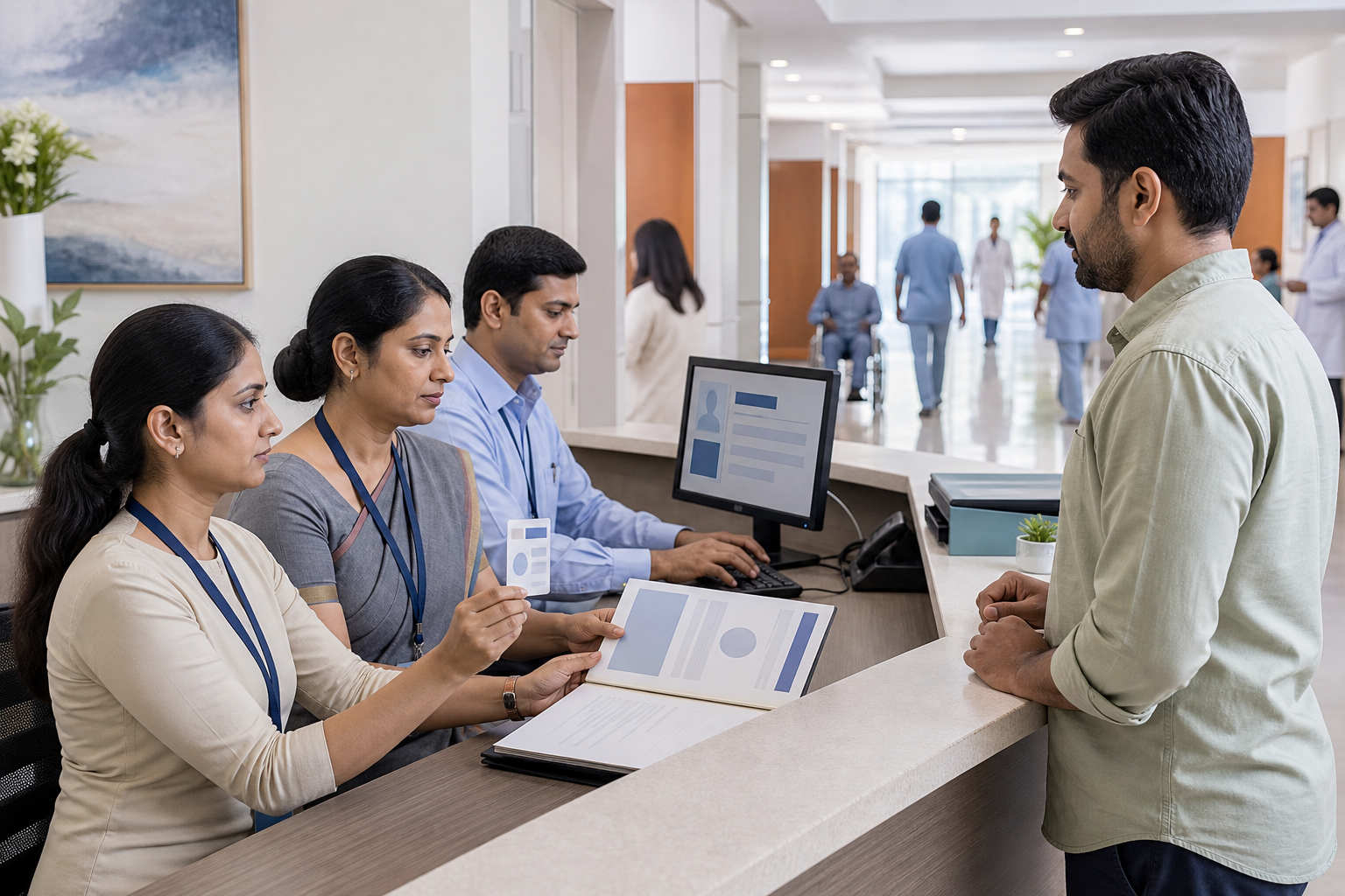 Hospital administrators follow a neutral verification process using identification, credentials, and a computer record.