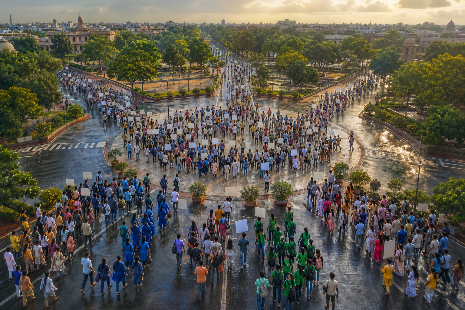 Students, parents, educators, environmental volunteers, and civil-society supporters converge at a peaceful public gathering in New Delhi.