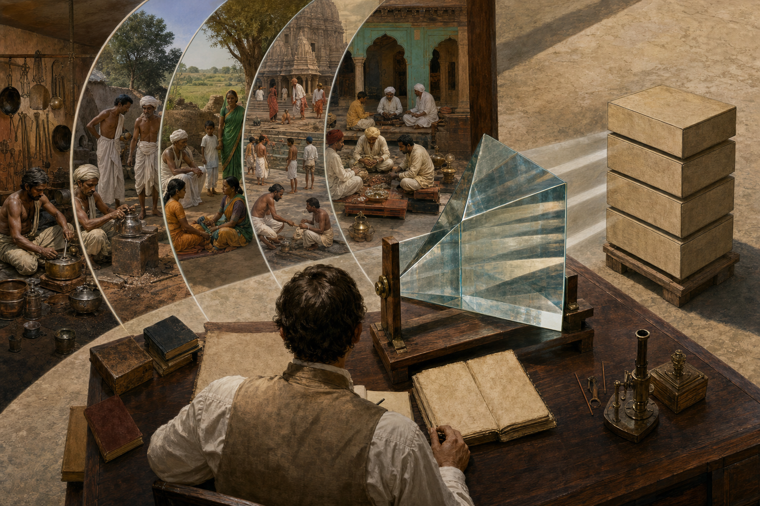 Different Indian community settings pass through a translator's glass prism and emerge as identical boxes.