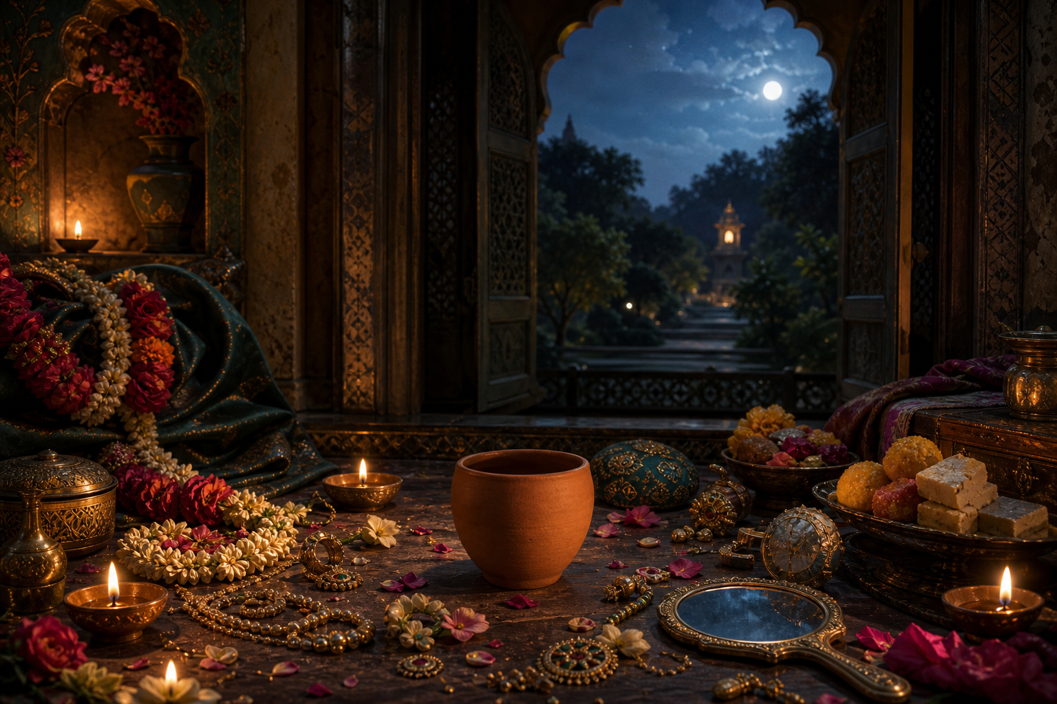 A person sits quietly in a room surrounded by glowing screens, gifts, trophies, and social activity while looking toward calm daylight through an open window.