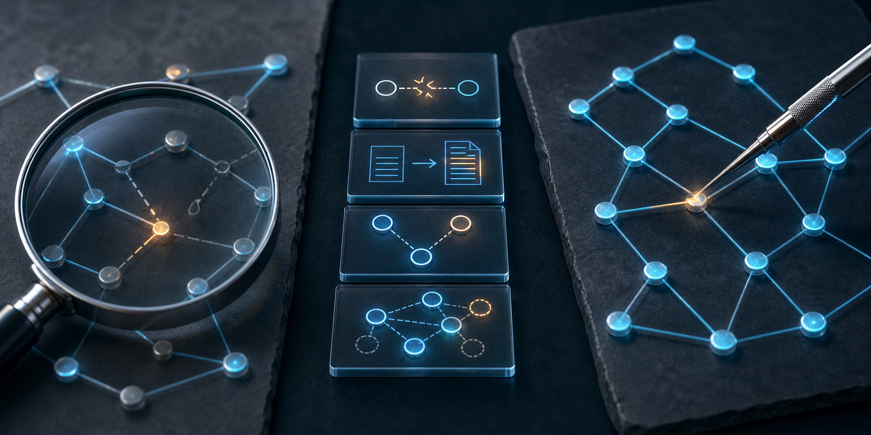 An intergenerational study circle gathers around wrapped manuscripts, a lamp, prayer beads, a water vessel, a balance scale, and a bowl of grain in a shaded courtyard.