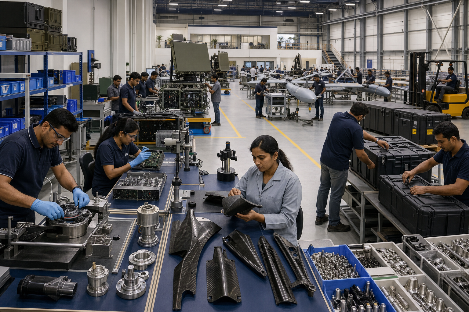 Machinists and technicians manufacture, inspect, assemble, and prepare defence components and systems across an integrated industrial supply chain.