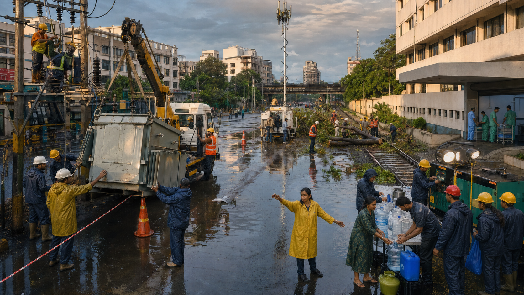 Utility, railway, hospital, communications and emergency teams restore essential services during a citywide resilience exercise.