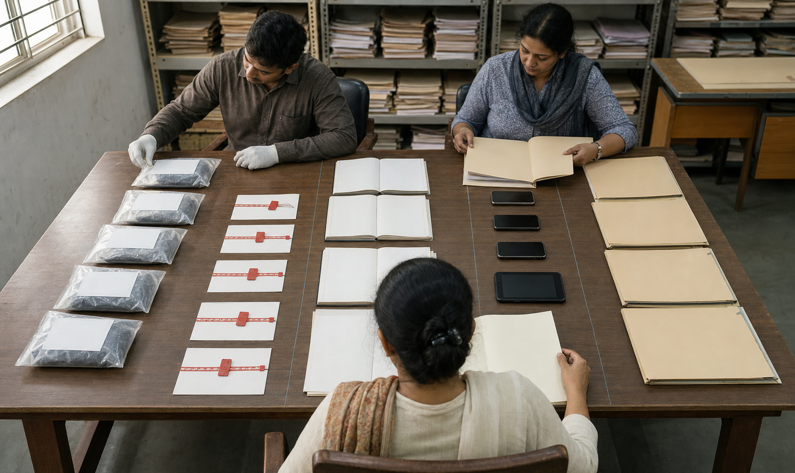 Three independent reviewers methodically examine five organized groups of forensic, custody, detention, digital, and supervisory records.