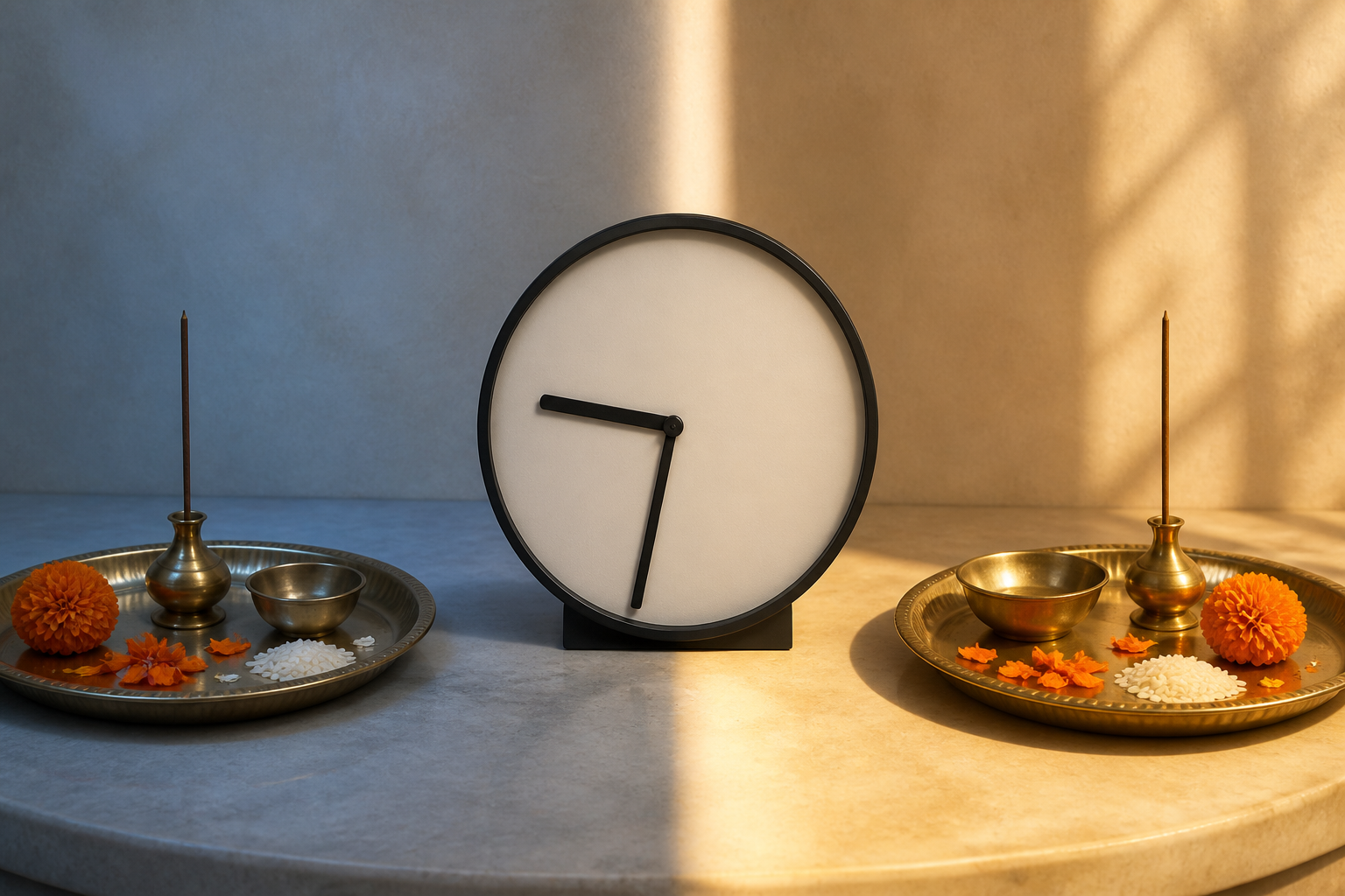 Two family members talk across a kitchen table as one gestures toward a tipped cup and a small spill.