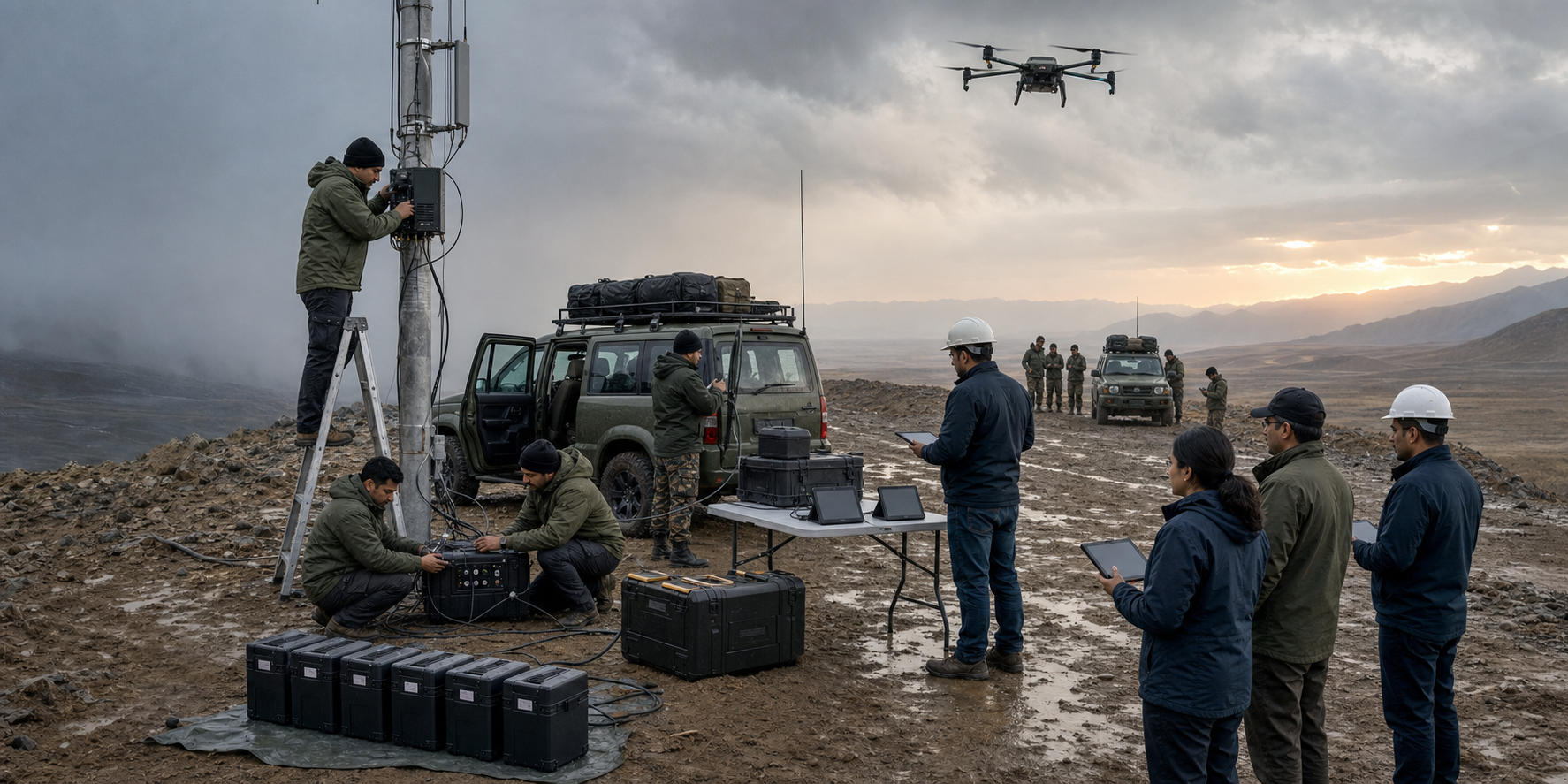 Border personnel, engineers and evaluators conduct a field trial of sensors, communications, backup power and patrol response.