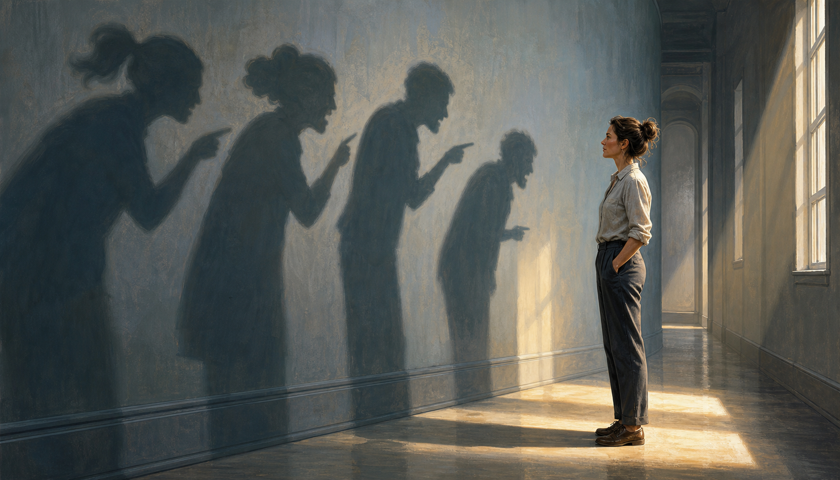 A hand moves a clear pane of glass into sunlight beside a fogged mirror on a wooden table.