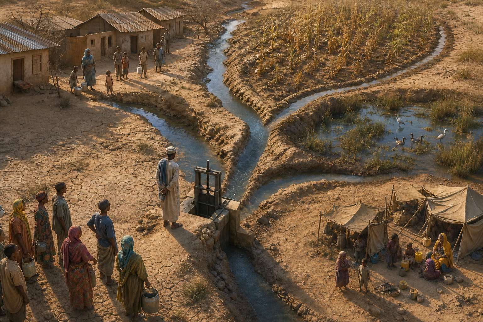 A water steward considers how to divide a limited stream among homes, crops, a wetland, and a shelter during a drought.