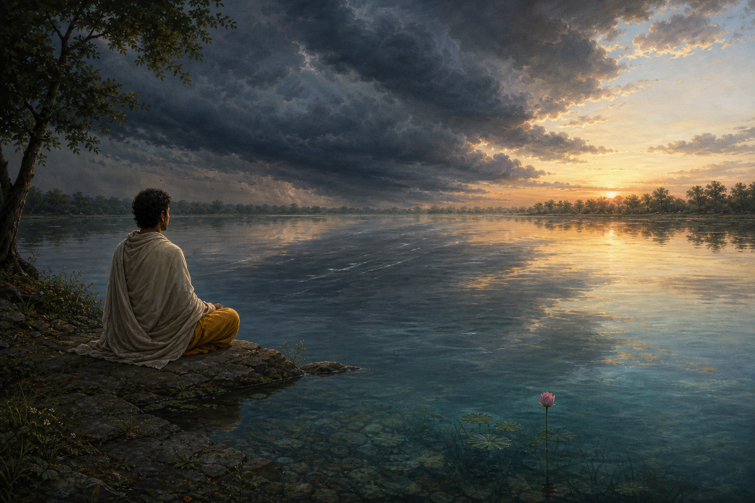 Lord Caitanya leads a circle of devotees singing, clapping, and playing drums and hand cymbals in a Bengali courtyard.