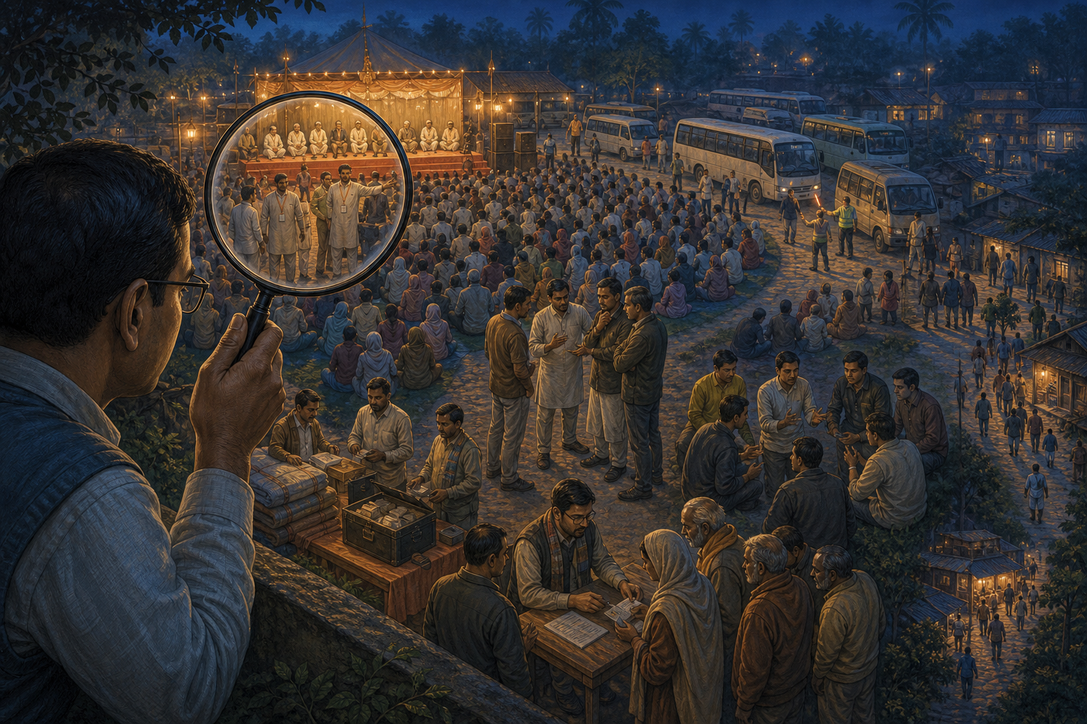 An observer examines the organizers, supplies, transport and follow-up activity surrounding a peaceful religious gathering in Bengal.