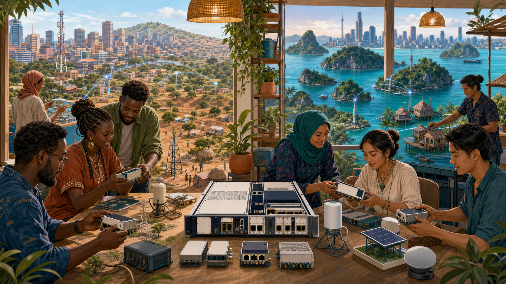 Two local technology teams adapt compatible modular systems to different African and Southeast Asian infrastructure settings.