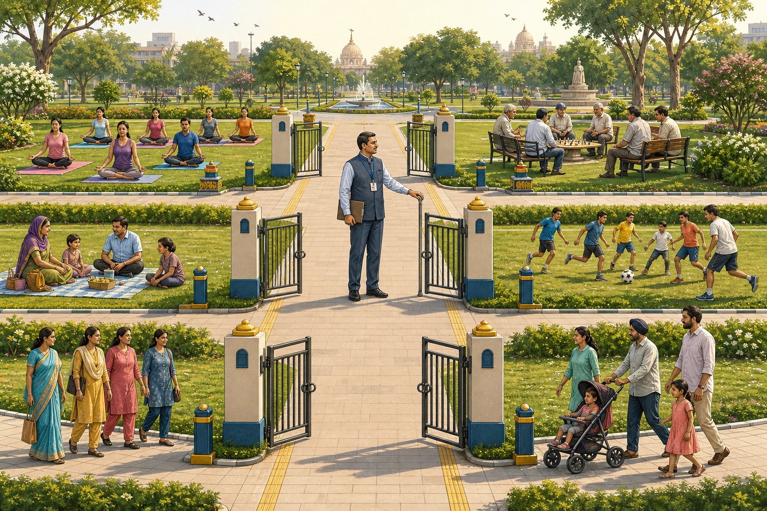 Several different community groups receive equal access to separate areas of a municipal park under the same safety conditions.
